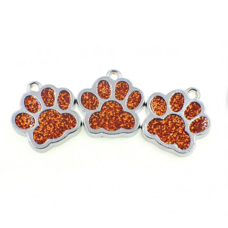 2 Breloques Patte Chien Chat Métal Émaillé Pailleté 17mm