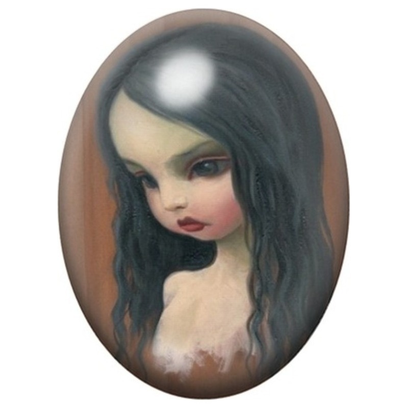 Cabochon en Verre Illustré Fille aux Longs Cheveux Bleus 13x18, 18x25 ou 30x40mm