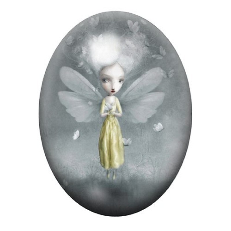Cabochon en Verre Illustré Petite Fille Papillon Étrange 13x18, 18x25 ou 30x40mm