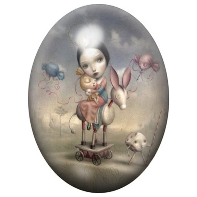 Cabochon en Verre Illustré Princesse au Lapin Blanc 13x18, 18x25 ou 30x40mm