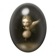 Cabochon en Verre Illustré Petit Ange à l’Oiseau 13x18, 18x25 ou 30x40mm pour la création de bijoux fantaisie - DIY