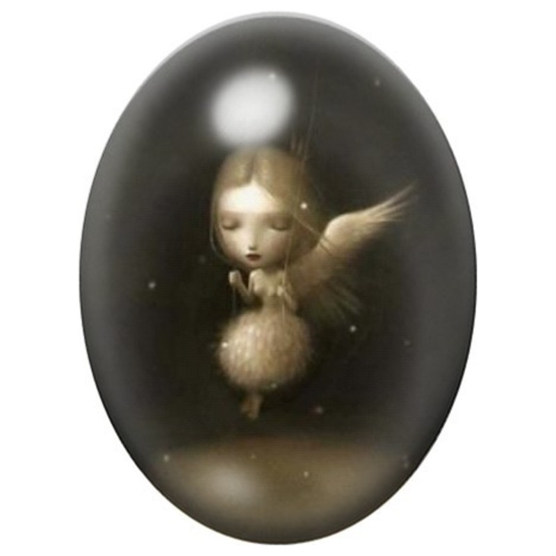 Cabochon en Verre Illustré Petit Ange à l’Oiseau 13x18, 18x25 ou 30x40mm