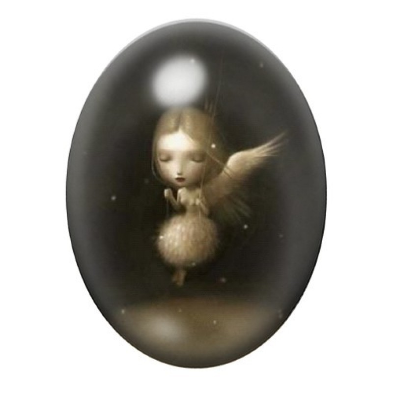 Cabochon en Verre Illustré Petite Fille Ange Étrange 13x18, 18x25 ou 30x40mm