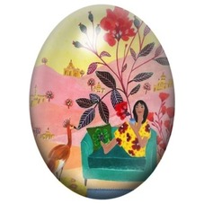 Cabochon en Verre Illustré Femme au Jardin Graphique 13x18, 18x25 ou 30x40mm pour la création de bijoux fantaisie - DIY