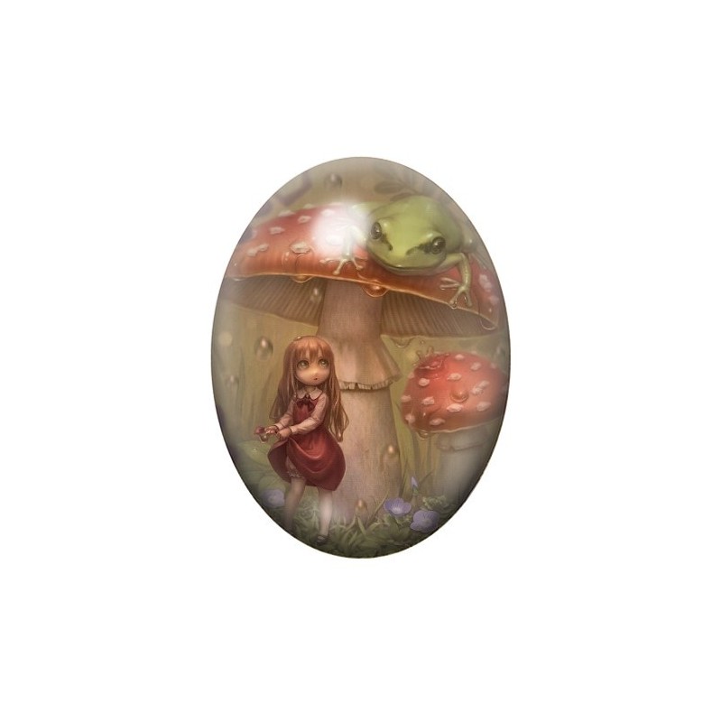 Cabochon en Verre Illustré Fille Grenouille Étrange 13x18, 18x25 ou 30x40mm