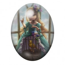 Cabochon en Verre Illustré Fillette sur la Cage à Oiseau 13x18, 18x25 ou 30x40mm pour la création de bijoux fantaisie - DIY