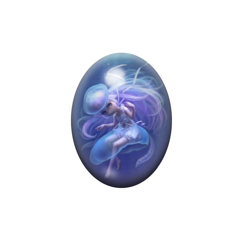 Cabochon en Verre Illustré Fille Méduse Étrange 13x18, 18x25 ou 30x40mm