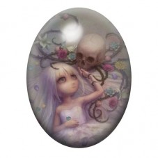 Cabochon en Verre Illustré Fille Étrange Crâne Gothique 13x18, 18x25 ou 30x40mm pour la Création de Bijoux Fantaisie - DIY