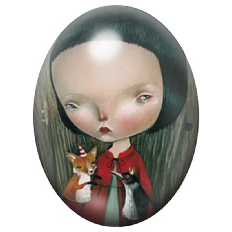 Cabochon en Verre Illustré Fillette au Renard 13x18, 18x25 ou 30x40mm