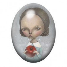 Cabochon en Verre Illustré Fille Pomme Étrange 13x18, 18x25 ou 30x40mm pour la Création de Bijoux Fantaisie - DIY