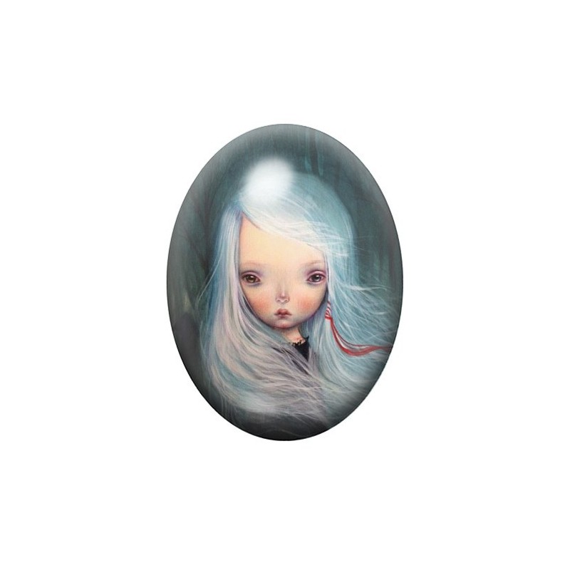 Cabochon en Verre Illustré Fille Fil Rouge Étrange 13x18, 18x25 ou 30x40mm