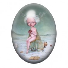 Cabochon en Verre Illustré Fille Papillon Étrange 13x18, 18x25 ou 30x40mm pour la Création de Bijoux Fantaisie - DIY