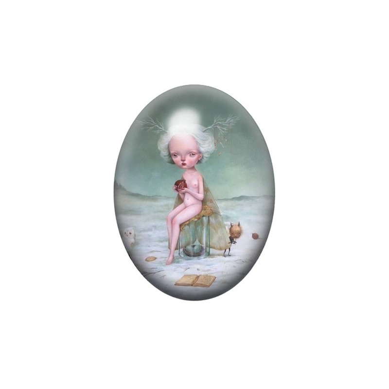 Cabochon en Verre Illustré Fille Papillon Étrange 13x18, 18x25 ou 30x40mm