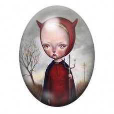 Cabochon en Verre Illustré Fille Diable Étrange 13x18, 18x25 ou 30x40mm pour la Création de Bijoux Fantaisie - DIY