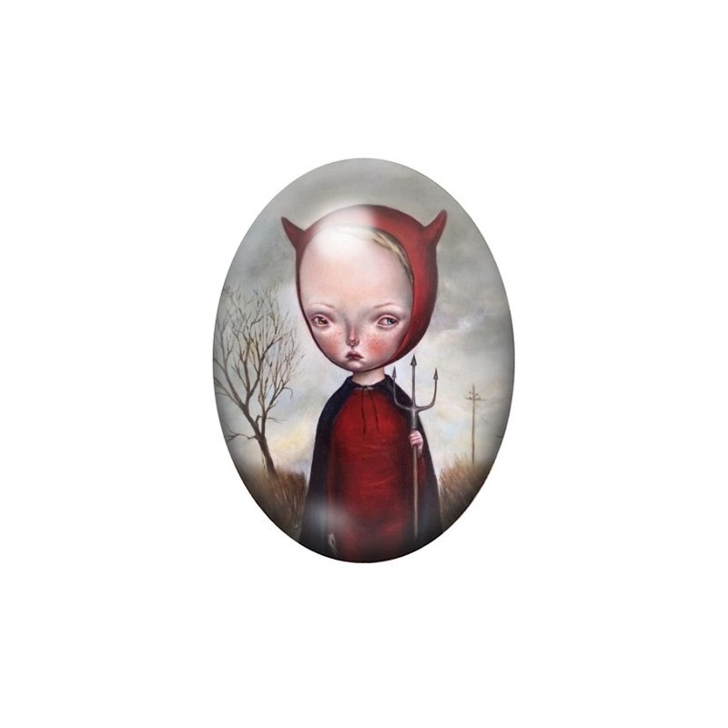 Cabochon en Verre Illustré Fille Diable Étrange 13x18, 18x25 ou 30x40mm