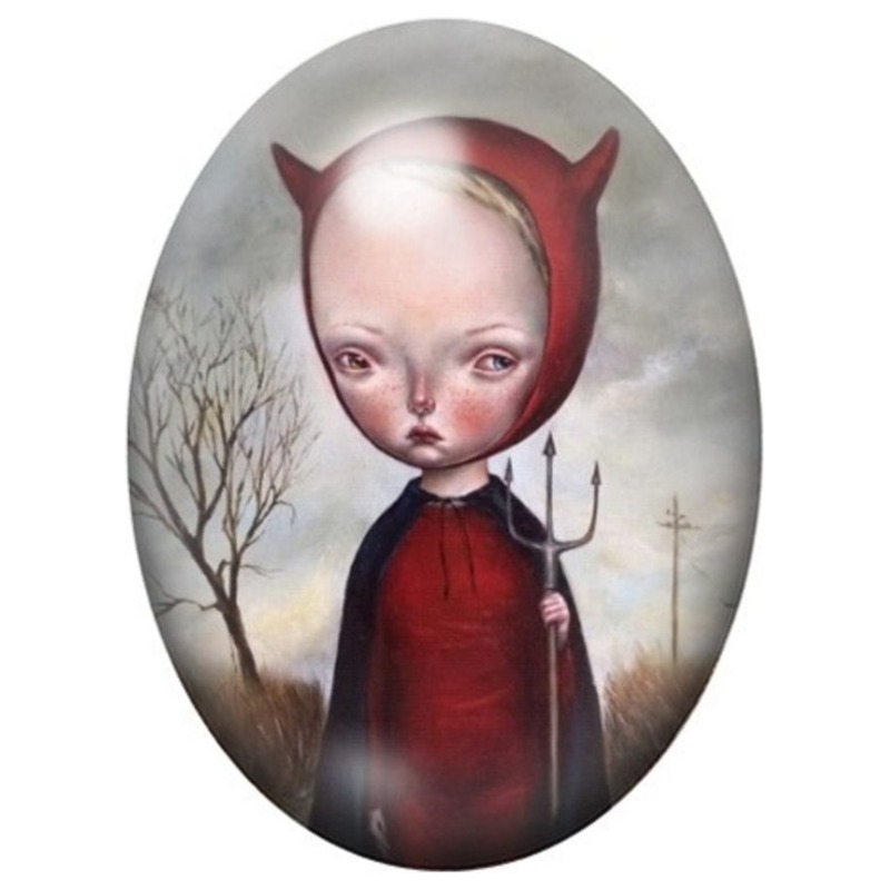 Cabochon en Verre Illustré Fillette au Bonnet de Diablotin 13x18, 18x25 ou 30x40mm