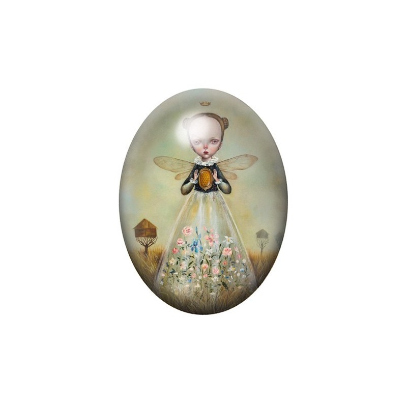 Cabochon en Verre Illustré Fille Abeille Étrange 13x18, 18x25 ou 30x40mm
