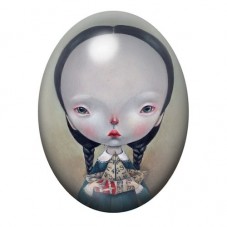 Cabochon en Verre Illustré Fille Bateau en Papier Étrange 13x18, 18x25 ou 30x40mm pour la Création de Bijoux Fantaisie - DIY