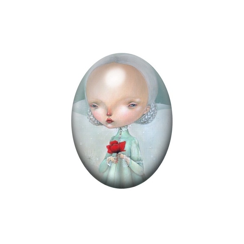 Cabochon en Verre Illustré Fille Coquelicot Étrange 13x18, 18x25 ou 30x40mm