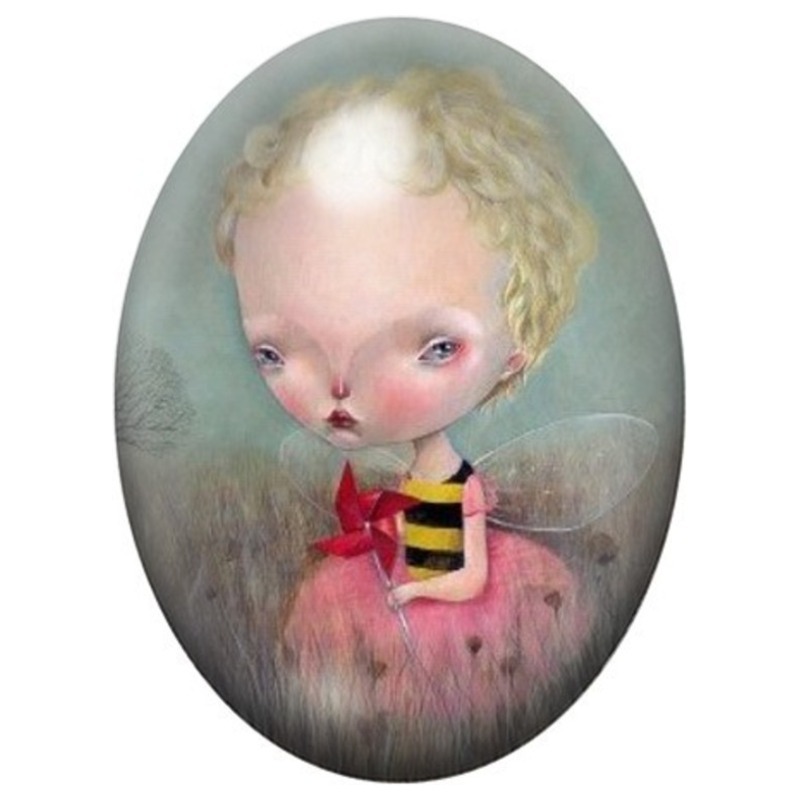 Cabochon en Verre Illustré Petite Fée Abeille 13x18, 18x25 ou 30x40mm