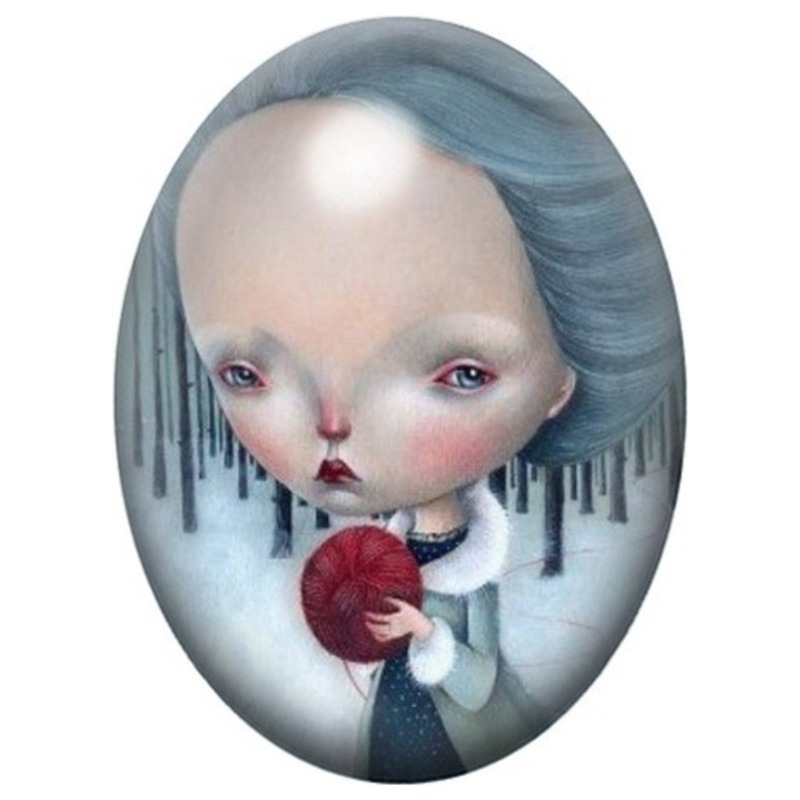 Cabochon en Verre Illustré Fillette à la Pelote Rouge 13x18, 18x25 ou 30x40mm