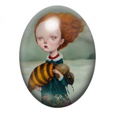 Cabochon en Verre Illustré Fillette à la Guêpe Géante 13x18, 18x25 ou 30x40mm pour la création de bijoux fantaisie - DIY