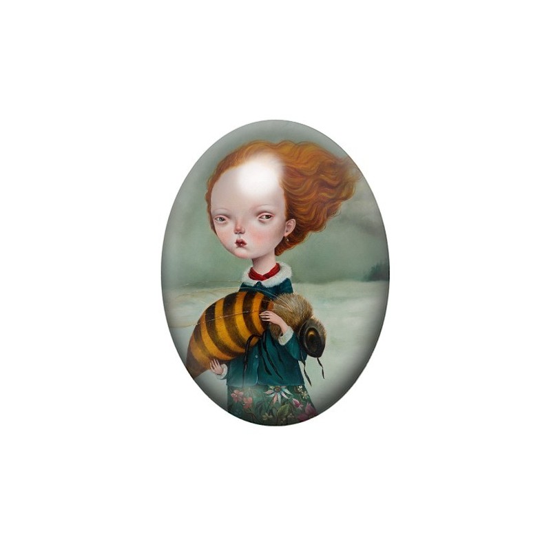 Cabochon en Verre Illustré Fille Guêpe Étrange 13x18, 18x25 ou 30x40mm