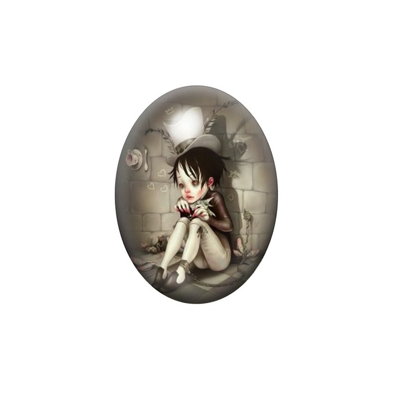 Cabochon en Verre Illustré Garçon Étrange 13x18, 18x25 ou 30x40mm