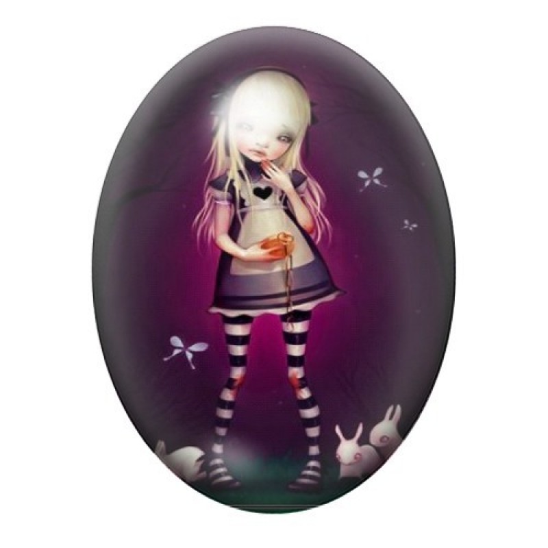 Cabochon en Verre Illustré Alice Étrange 13x18, 18x25 ou 30x40mm