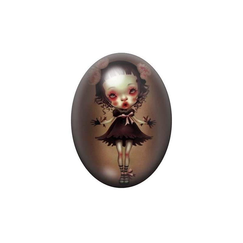 Cabochon en Verre Illustré Fille Fleurs Étrange 13x18, 18x25 ou 30x40mm