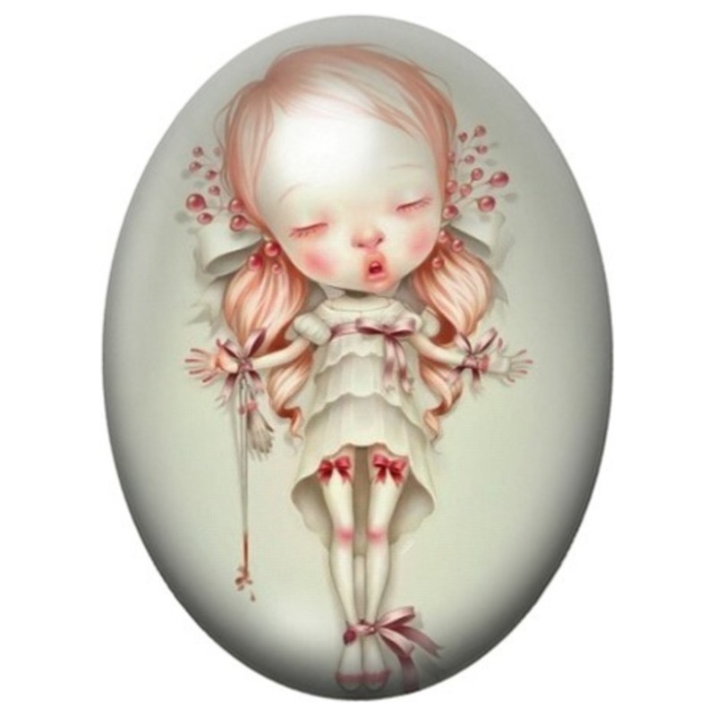 Cabochon en Verre Illustré Ballerine aux Rubans Rouges 13x18, 18x25 ou 30x40mm