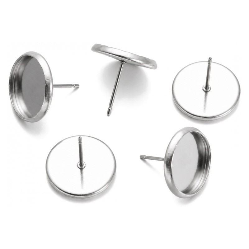 1 Paire de Supports Boucles d'Oreilles Puces en Acier Inoxydable Argenté pour Cabochon 12mm
