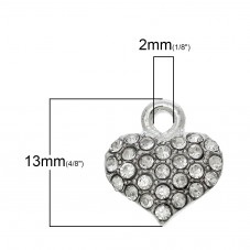 2 Breloques en Métal Argenté Coeur Strass 13x12mm Saint Valentin
