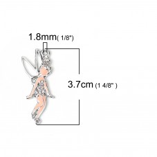 Breloque en Métal Argenté Fée en Émail Strass 37x17mm