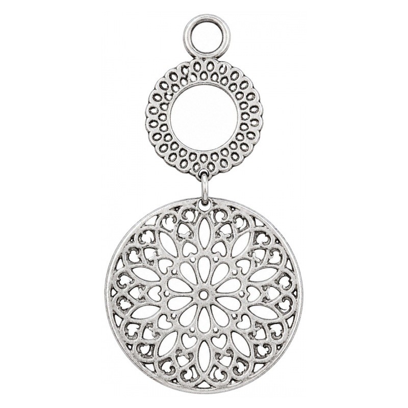 2 Breloques Pendentif Mandala Ajouré Argenté 5,6x3cm