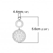 2 Breloques Pendentif Mandala Ajouré Argenté 5,6x3cm