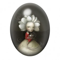 Cabochon en Verre Illustré Petite Fille Fleur Étrange 13x18, 18x25 ou 30x40mm pour la Création de Bijoux Fantaisie - DIY