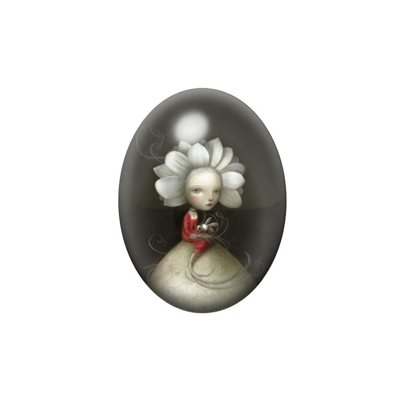 Cabochon en Verre Illustré Petite Fille Fleur Étrange 13x18, 18x25 ou 30x40mm