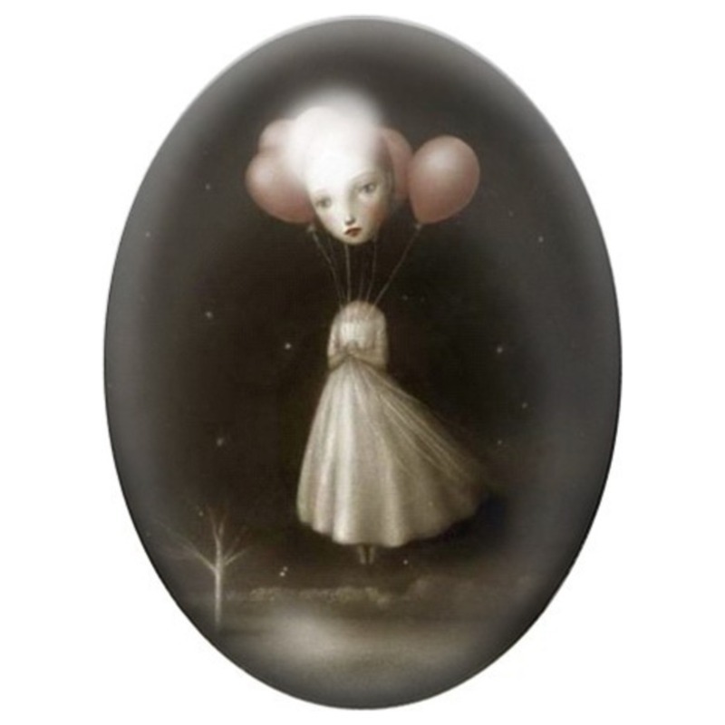 Cabochon en Verre Illustré Jeune Fille aux Oreilles de Souris 13x18, 18x25 ou 30x40mm