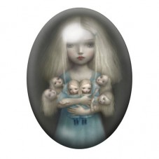 Cabochon en Verre Illustré Jeune Fille aux Petites Poupées 13x18, 18x25 ou 30x40mm pour la création de bijoux fantaisie - DIY