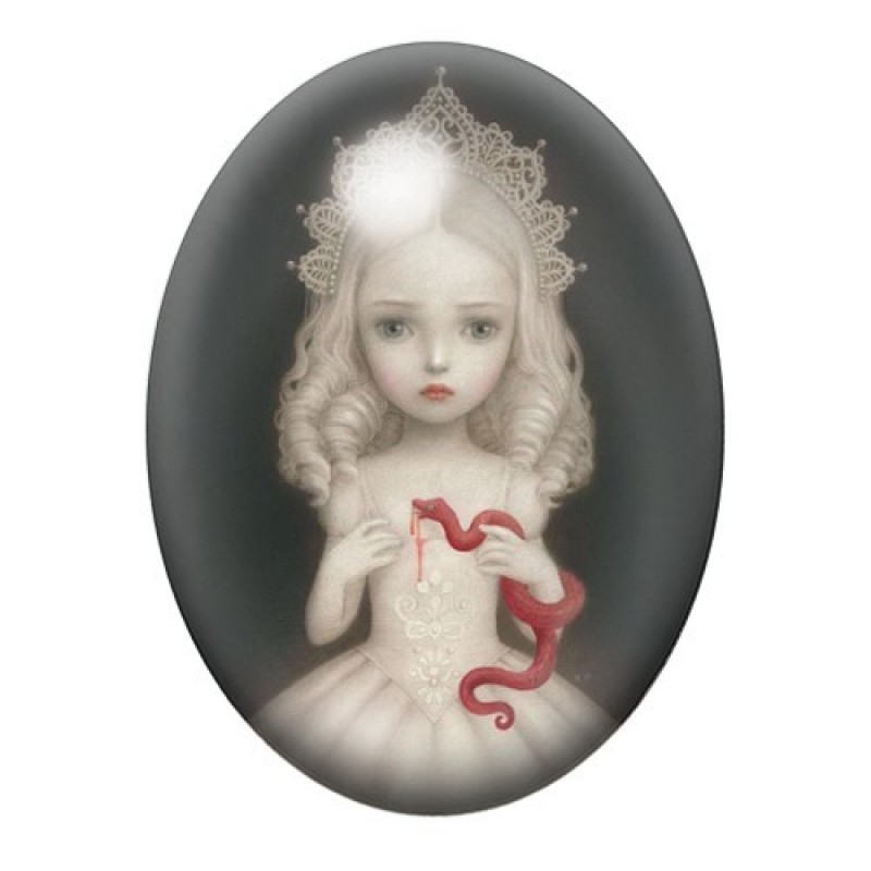 Cabochon en Verre Illustré Princesse Blanche au Serpent Rouge 13x18, 18x25 ou 30x40mm