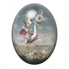 Cabochon en Verre Illustré Jeune Fille sur un Cerf Squelettique 13x18, 18x25 ou 30x40mm pour la création de bijoux fantaisie - D
