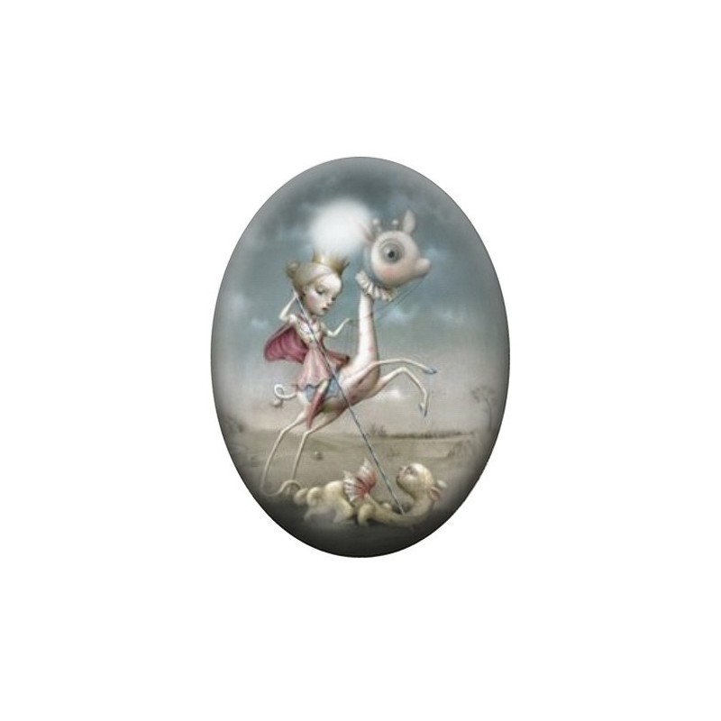 Cabochon en Verre Illustré Petite Fille Créature Étrange 13x18, 18x25 ou 30x40mm
