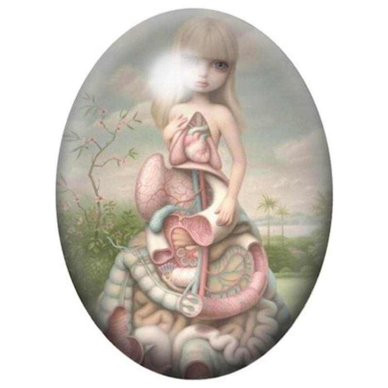 Cabochon en Verre Illustré Jeune Fille au Serpent Rose 13x18, 18x25 ou 30x40mm