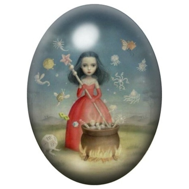 Cabochon en Verre Illustré Petite Musicienne au Tambour 13x18, 18x25 ou 30x40mm