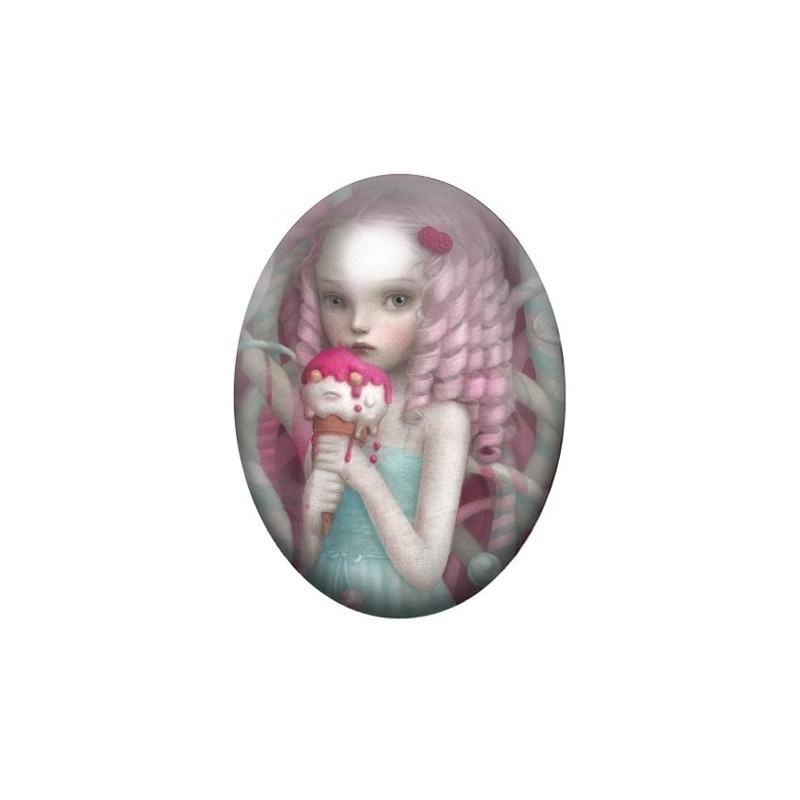 Cabochon en Verre Illustré Petite Fille Glace Étrange 13x18, 18x25 ou 30x40mm