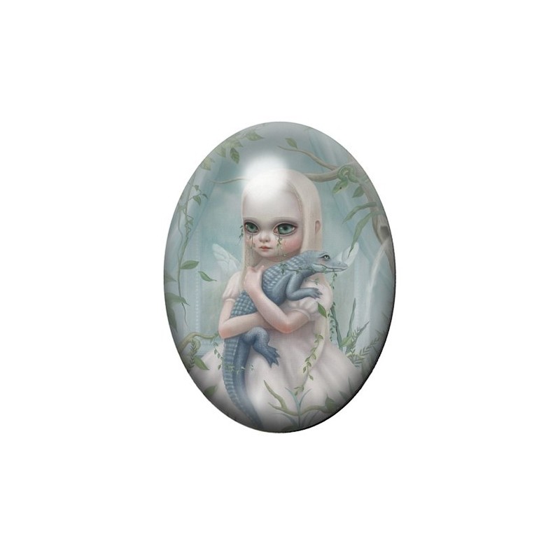 Cabochon en Verre Illustré Fille Varan Étrange 13x18, 18x25 ou 30x40mm