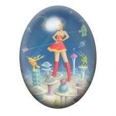 Cabochon en Verre Illustré Acrobate Rouge au Jardin Fantastique 13x18, 18x25 ou 30x40mm pour la création de bijoux fantaisie - D