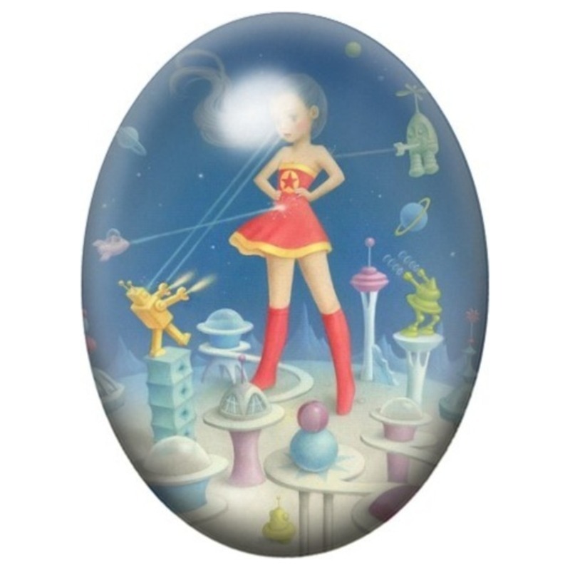 Cabochon en Verre Illustré Acrobate Rouge au Jardin Fantastique 13x18, 18x25 ou 30x40mm
