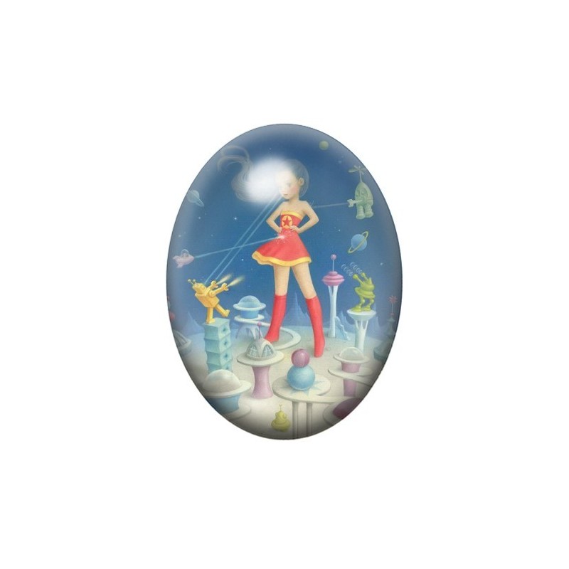 Cabochon en Verre Illustré Fille Super-Héroine Étrange 13x18, 18x25 ou 30x40mm